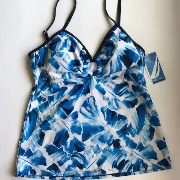 NWT Nautica Blue and White Tankini Swim Top - Picture 2 of 7